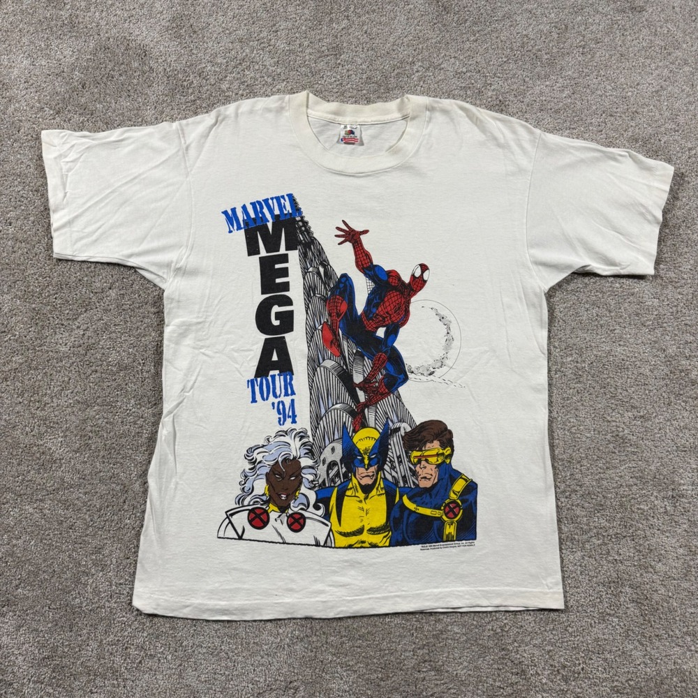 Vintage 1994 Marvel Mega Tour T Shirt Mens XL Spiderman X-Men Comic Images USA